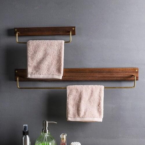 Solid Wood Brass Toilet Hanging Towel Holder Single Pole Shelf Toilet Bath Holder Shelves Bathroom Organizer Ornament Hangers