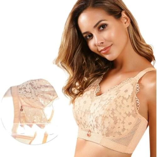 Ultra thin Sexy Lace Bra Large Size No-Steel Ring Full Cup Push Up Bras Beautiful Back Unlined Purple Gary 90C 120F Underwear