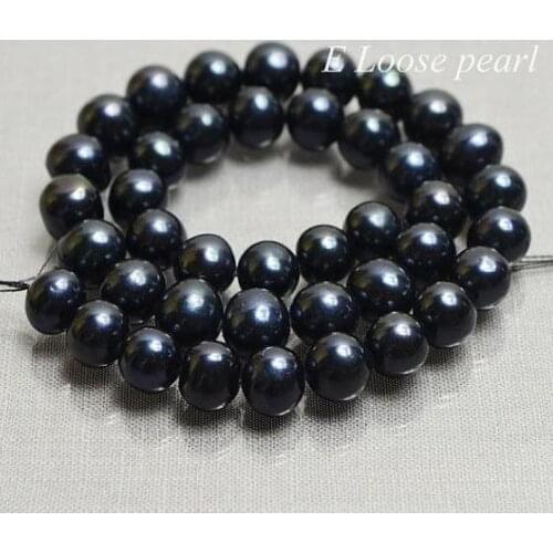 Unique Pearls jewellery Store AA 9-10MM Black Color Potato Round Freshwater Pearl Loose Beads One Full Strand YLS-115