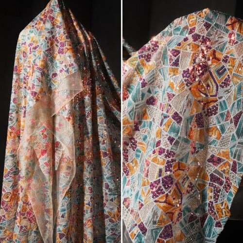 Gorgeous Heavy Industry Tissu Candy Color Geometric Sequin Embroidery Sewing Handicraft Wedding Dress Clothing Designer Fabric