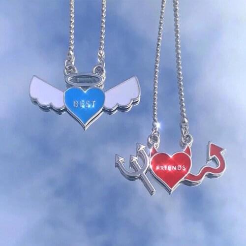 Y2K Jewelry Heart Shaped Angel Demon Wing Necklace For Women Metal Punk Vintage Harajuku Necklace 90s Aesthetic Gifts New