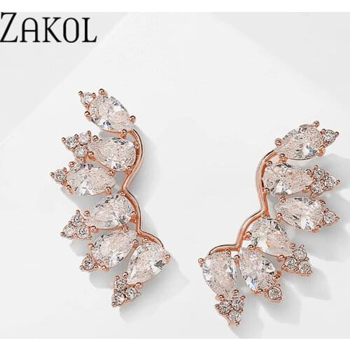 ZAKOL Brand Ethnic Green Wings Stud Earrings With Crystal Silver Color Earrings Bohemian Zircon Eaings Indian Jewelry bijoux