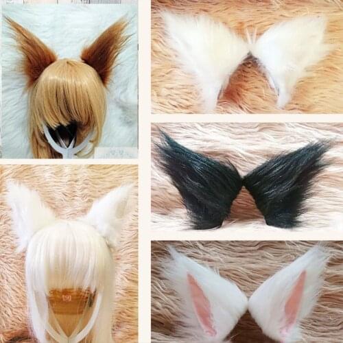 Adult Kids Lolita Anime Cosplay Costume Hairpins Solid Color 9cm Fluffy Plush Long Pointed Cat Wolf Ears Hair Clips Prop