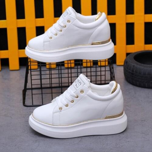 2021 New Hidden Heels Women Platform Wedge Sneakers Ladies Leather Golden Silver White Shoes Female Krasovki Tenis