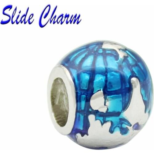 Women Fashion Accessories, DIY Painted Charm, New Ocean Blue Earth World Globe Charm Jewelry Beads Fit Pandora Bracele