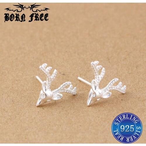 925 sterling silver jewelry deer horn stud earrings women earings aretes de mujer joyas pendientes mujer moda 2019 tiny earrings