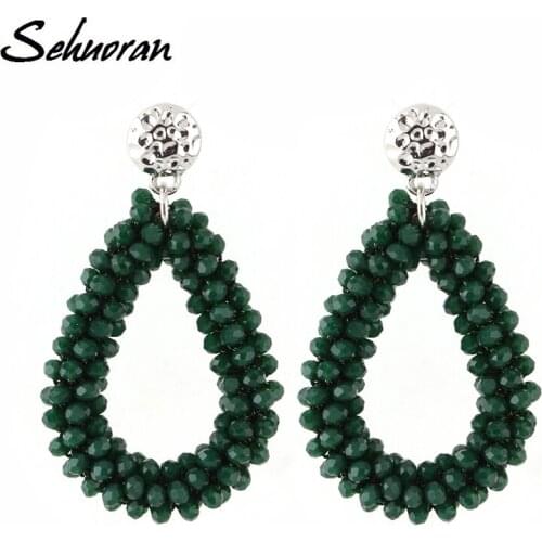 Sehuoran Dangle Earrings For Women Crystal Earring Faceted Beads Handmade Big Earrings Vintage Long Earrings WholeSale
