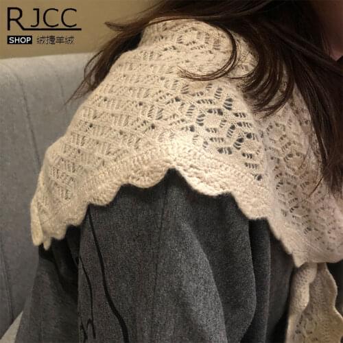Women Cashmere Scarf knitted hollow triangle lace shawl decoration leisure comfortable warm scarf
