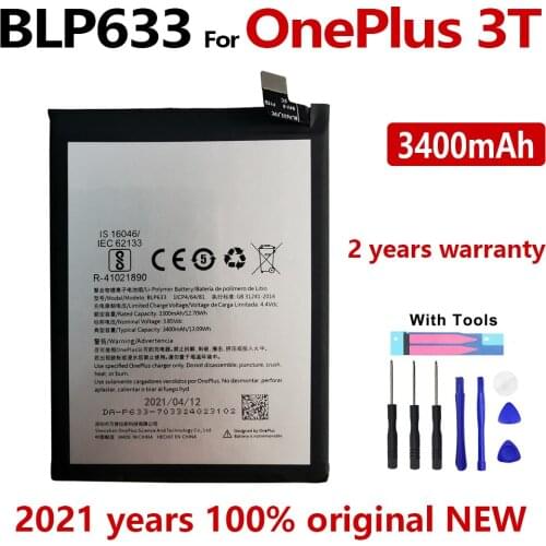100% Original 3400mAh BLP633 Battery For OnePlus 3T Three T A3003 A3010 Mobile Phone In Stock Batteries Batteria With Gift Tools