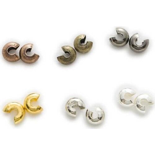 100Pcs 6 Colors Open Crimp End Beads Caps Covers Findings Jewelry Making DIY Accessories 3-5mm