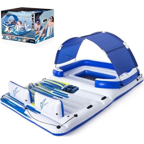 1moq cheap prices floats toys giant inflatable camping water pool floating bed with tent for adult island