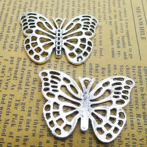 4 PCS/Lot 29mm*40mm Pendant Antique Silver Color Pierced Butterfly Charms For DIY Jewelry Making DIY Keychain