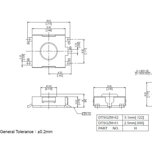 6*6.2*2.5 patch switch 6*6 touch the small button switch black button