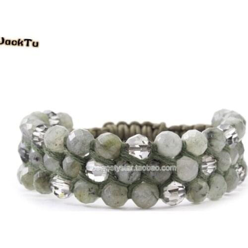 Free shipping 8mm labradorite crystal cotton cord wrap bracelet