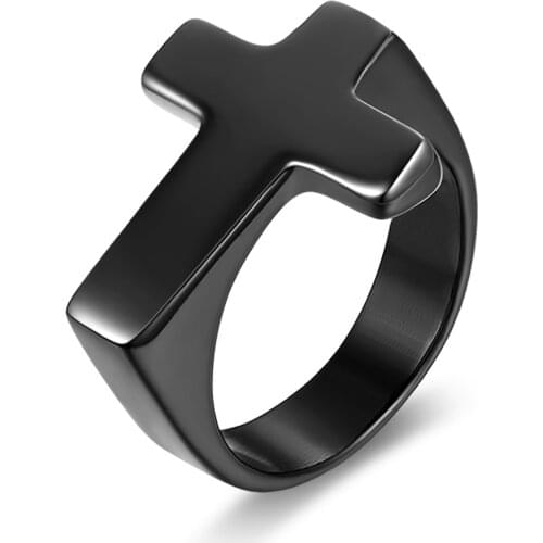 BONISKISS New Trendy Stainless Steel Ring For Men Charm Black Cross Ring Simple New Style Jewelry For Male Punk Bijoux