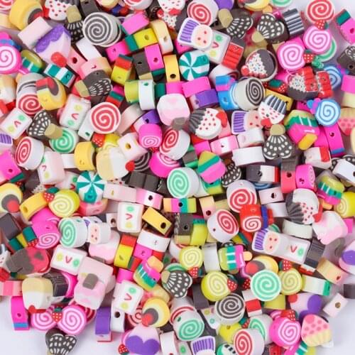 50/100Pcs Mixed Color Clay Loose Beads Ice Cream Animal Style Polymer Clay Spacer Beads for DIY Necklace Bracelet Jewelry