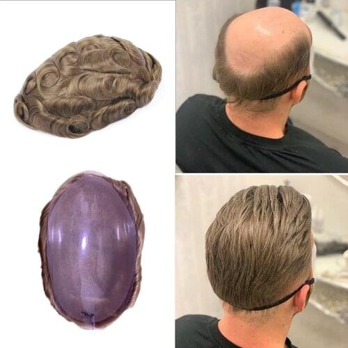 BYMC Mens Toupee Blonde Color 10x8 6X8 inch Full Lace 0.04mm Super Soft Thin Skin European Remy Human Hair Toupee Men