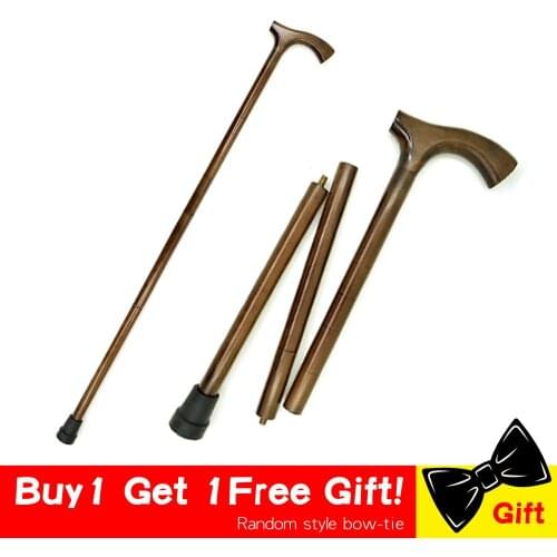 Wooden Walking Stick Wood Cane Vintage 3-Sections T Handle Stick Foldable Wood Gentle Vintage Walking Cane Gentleman Stick Canes