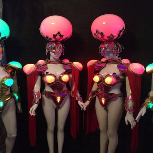 DS02 White red green blue led light costumes women dresses ballroom dance stage show wears cosplay singer dj sexy bra clothes