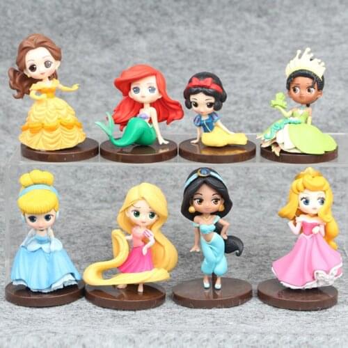 New Disney Princess QPosket 8pcs/lot 8cm PVC action figure toys cake decoration kids birthday christmas gift