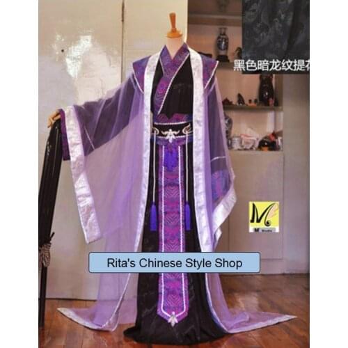 Purple Black Silver Wide Sleeve Costume for Men Emperor Costume for Cosplay or Stage Performance