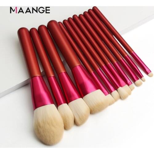 MAANGE 12pcs Soft Synthetic Fibers Hair Make Up Brushes Lip Eyelash Powder Blending Large Brush Essential Set Tool