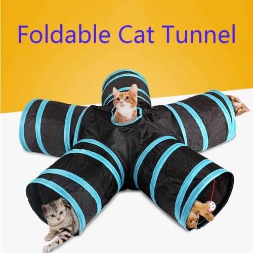 Hot Foldable Pet Cat Tunnel Indoor Outdoor Pet Cat Training Toy for Cat Rabbit Animal Play Tunnel Tube 2/3/4/5 Holes 14 Colors