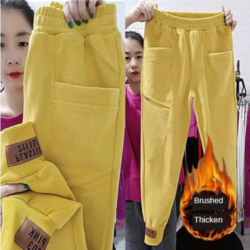 Fashion Velvet Padded Plus Size Baggy Capris Harem Pants Elastic Waist Female Leisure Tappered Trousers Women Sweat Pants Cotton