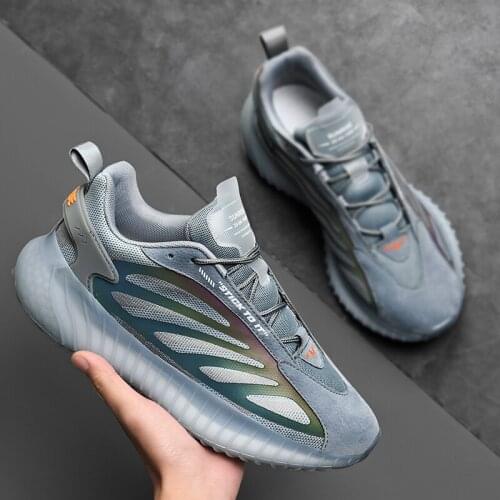 Trendy Reflective Men Casual Shoes Breathable Mesh Sneaker High Quality Antiskid Damping Sports Shoes Lightweight Casual Sneaker