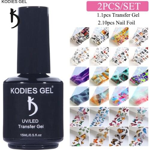 KODIES GEL Foil Gel Nail Polish Set 10 PCS Transfer Foil Nail Stickers Butterfly Flower Decals Gothic Manicures Nailart Wrap Kit