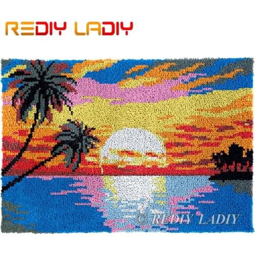 Latch Hook Kits Sunrise Coast DIY Carpet Rug Lush Tapestry Kits Chunky Yarn Knitted Floor Mat Crocheting Cushion Crafts 85*58cm