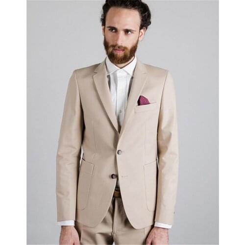 New Fashion Two Buttons Beige Groom Tuxedos Groomsmen Notch Lapel Mens Suits Blazers (Jacket+Pants+Tie) W:827