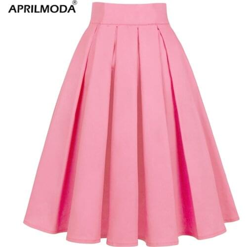 Solid Pink Short Pleated Casual Summer Skirt High Waist A-Line Cotton Harajuku Plus Size Punk Y2K Retro Vintage Skater For Party
