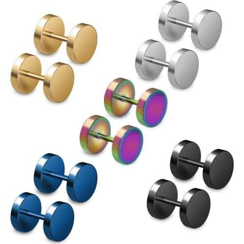 Factory Wholesale New Fashion Round Dumbbell Shape Black Silver Gold Stainless Steel Stud Earrings