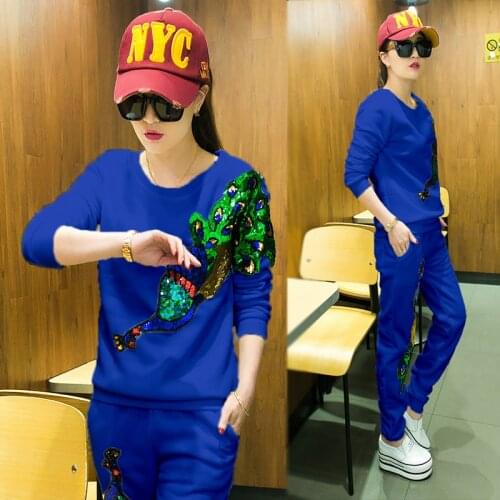 Fall suit2020 Two Piece Set Top And Pants Tracksuit Women Outfits New Leisure Sport White Suit Korean Animal Print Spring Autumn