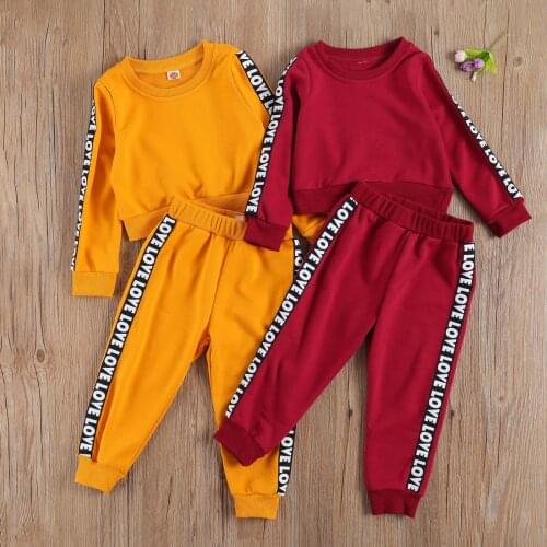 2-7Y Baby Girls Clothes Set Shirt, Pants Suit, Letters Printed Long Sleeve Top Sports Running Jogger Trousers 2pcs Outfits