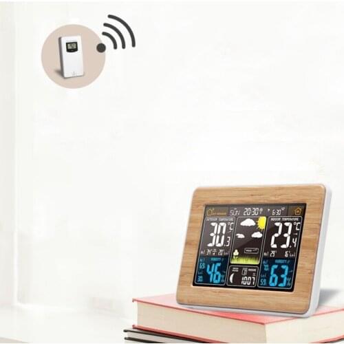 Weather Station LCD Digital Alarm Clock RF Wireless Indoor Temperature Humidity