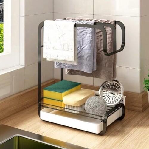Storage Artifact Dish Rack Kitchen Spice Household Countertop Wall Hanging Dishcloth Shelf Towel Drain Desktop Hual-Use