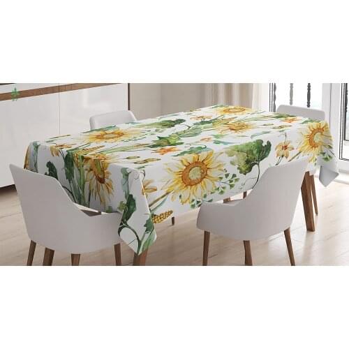 Sunflower And Corn Patterned Plants Natural Close-range Classic Design Table Cloth Dining Room Kitchen Decor
