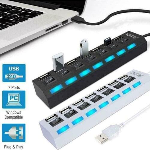 Kebidu 4/7 Port USB HUB Multi USB 2.0 Splitter 480 Mbps High Speed Converter Adapter With On/off Switch For MacBook PC Notebook