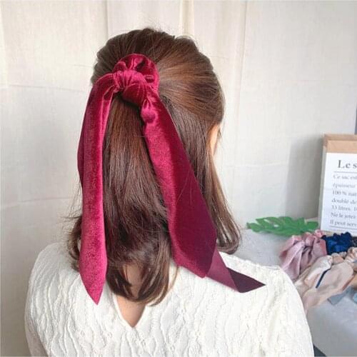 Sweet Hair Scarf Scrunchie 2 in 1 Solid Color Velvet Hair Scarf Tie Hair Scrunchie Hair Rope Headwear Women Girls Accessories