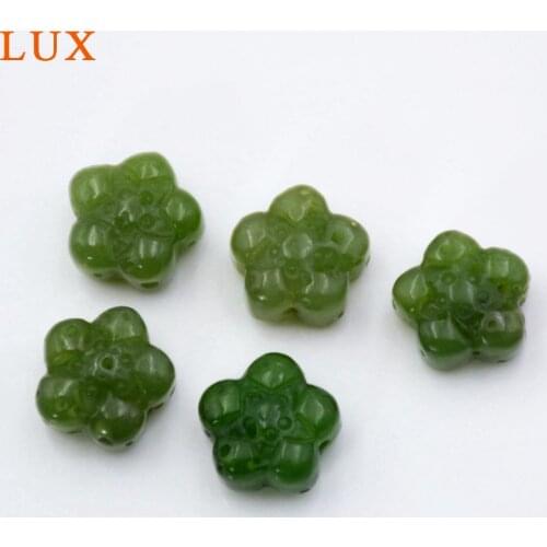 LUX New jades carved flower beads Natural nephrite stone pendant Carved full drilled flower charms