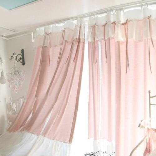 Brand 100% Cotton Lace Pink Curtains for girls Bedroom Princess Curtain with Bowknot and Ruffle Curtain Drapes for Cafe Studios