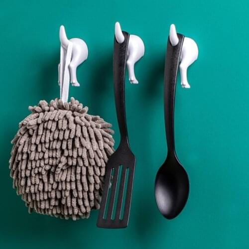 4Pcs Cute Plastic Dog Tail Hooks with Screws Adhesive Tape Wall Mounted Key Hanger Hat Coat Wall Hook Home Entrance Decoration