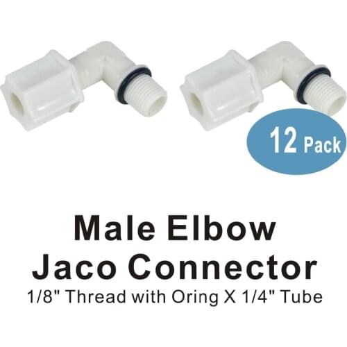 Male Elbow Jaco Connector 1/8" thread to 1/4" Tube Fittings For Water Filters and RO Systems Membrane Housing - 12 PACK