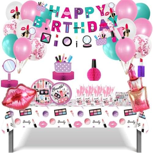 Girl Kids Birthday Party Balloons Decoration Spa Cosmetic Beauty Theme Plate Napkin Disposable Tableware for Wedding Event Party