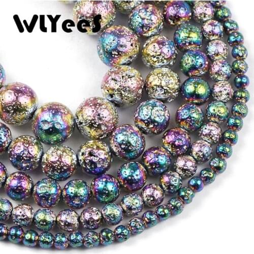 WLYeeS Multicolor Lava Natural Stone Beads Round Loose Beads 4 6 8 10 12mm Spacer Ball for Jewelry Bracelets Making Necklace DIY