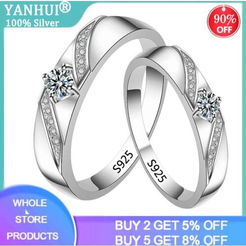 YANHUI 100% Original 925 Silver Couple Rings for Women Men 5A Cubic Zirconia CZ Ring Engagement Wedding Set For Lover Gift R286