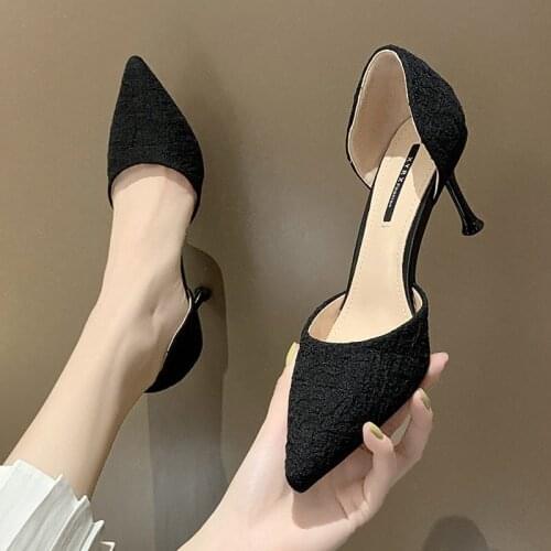 Small fresh high heels 2020 new autumn wild avocado green hollow single shoes women high heels