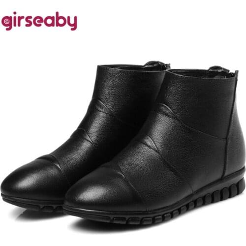 Leather Shoes Zipper Girseaby Womens Autumn Boots Genuine Leather Design Female Ankle Boot Leisure Footwear luxury brand Solid